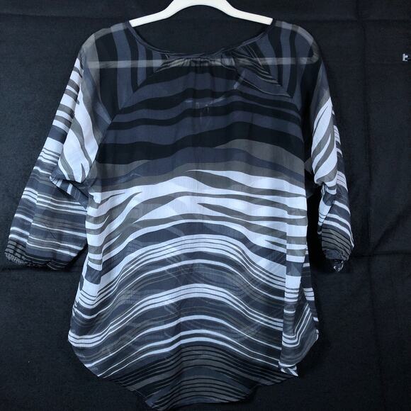 Express Womens Blouse Black White Zebra Print Sheer 3/4 Sleeve Small - Picture 9 of 11